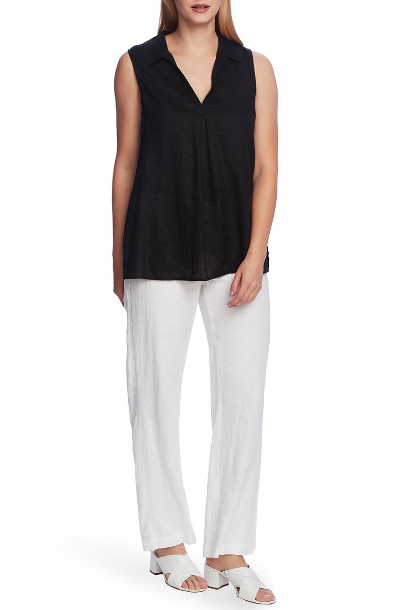 Vince Camuto Split Neck Sleeveless Linen Top, Alternate, color,