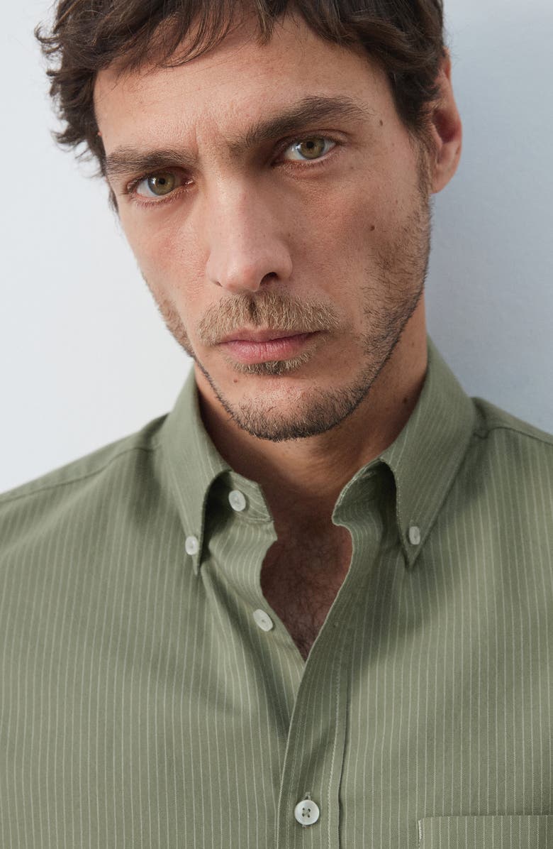 MANGO Regular Fit Stripe Button-Down Shirt, Alternate, color, Green