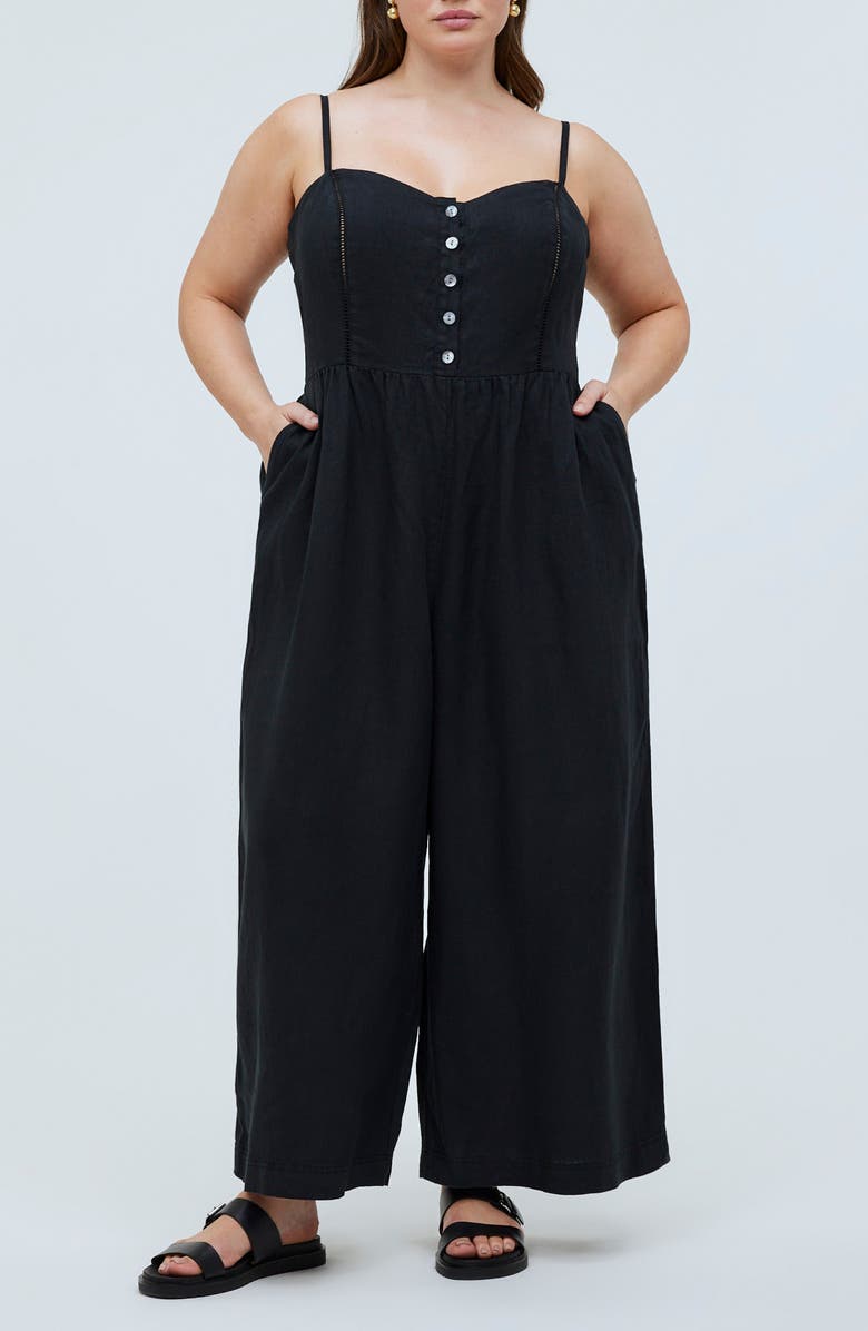 Madewell Sleeveless Wide Leg Linen Jumpsuit, Main, color,
