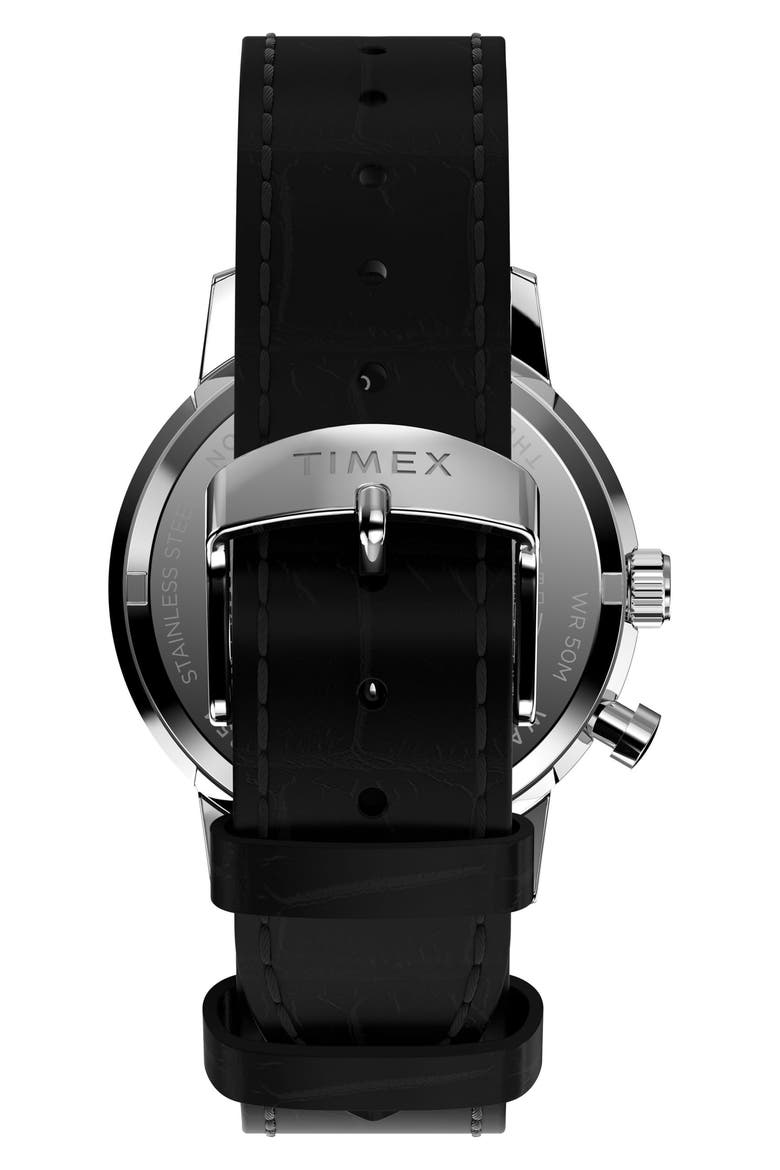 Marlin Moon Phase Leather Strap Watch, 40mm, Alternate, color, BLACK