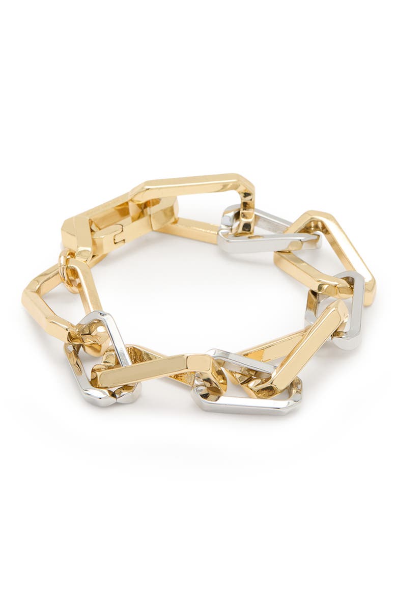 Two Tone Assorted Hex Link Bracelet, Main, color, GOLD/ RHODIUM