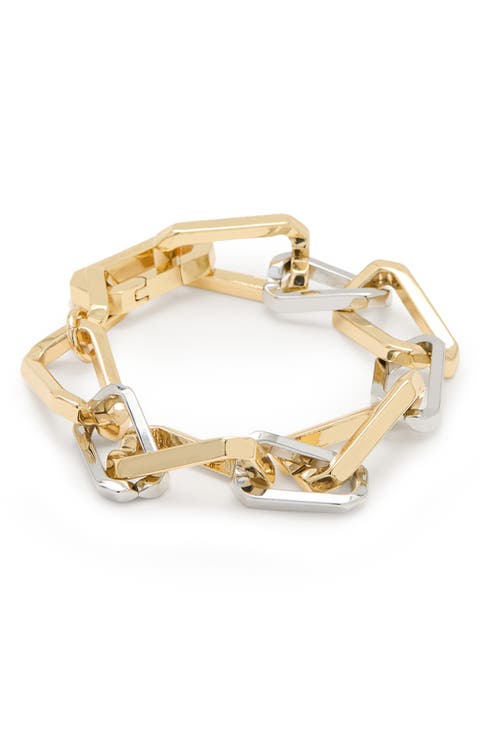 Two Tone Assorted Hex Link Bracelet