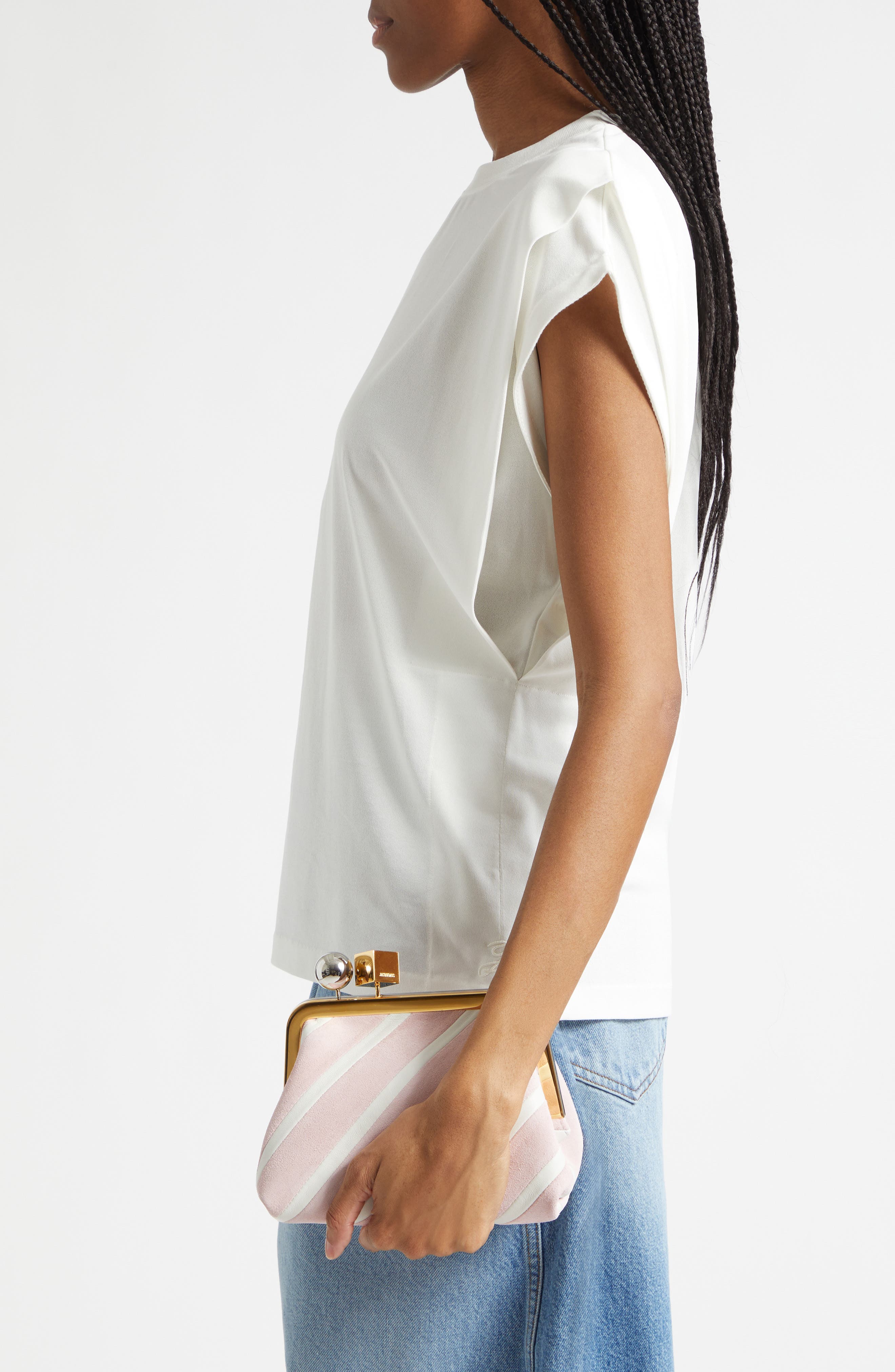 Jacquemus Le Berlingot Stripe Leather Frame Shoulder Bag, Alternate, color, Light Pink / White 4Rs