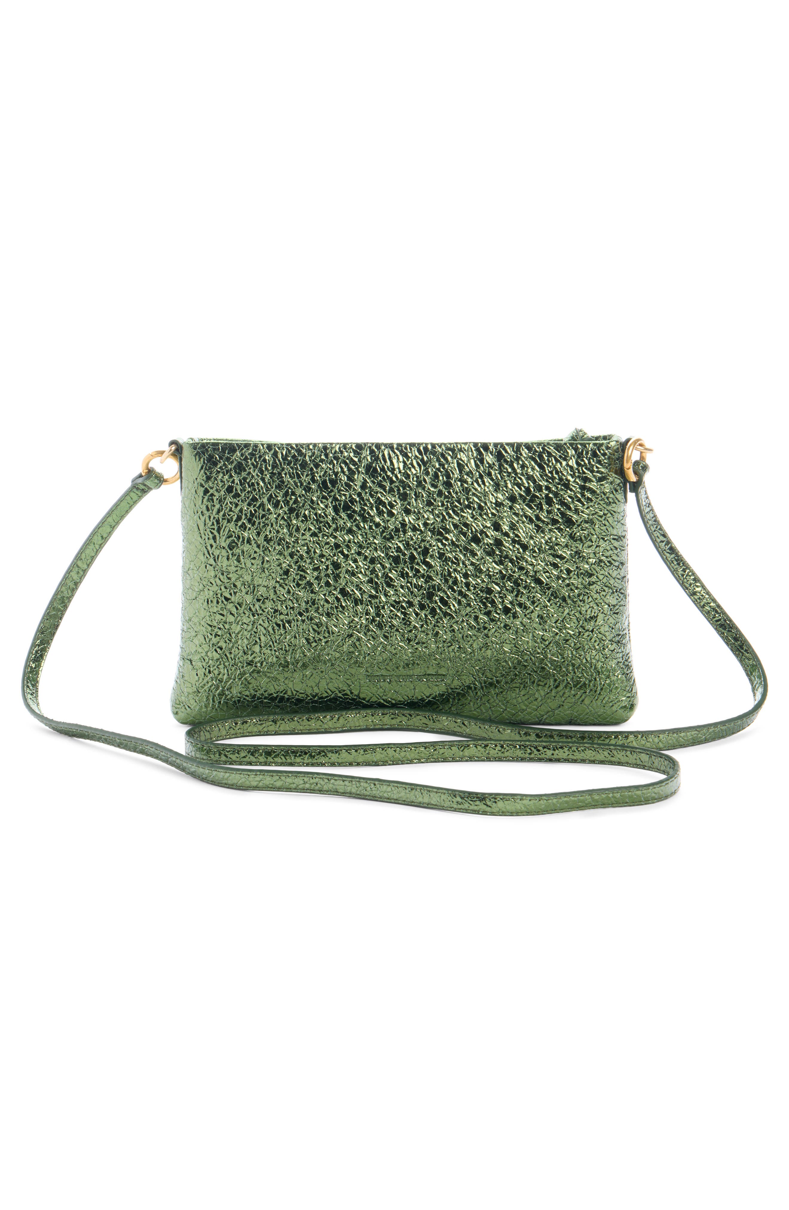 Dries Van Noten Folded Metallic Leather Crossbody Bag, Alternate, color, Light Green