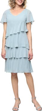 SL FASHIONS Beaded Tiered Chiffon Dress