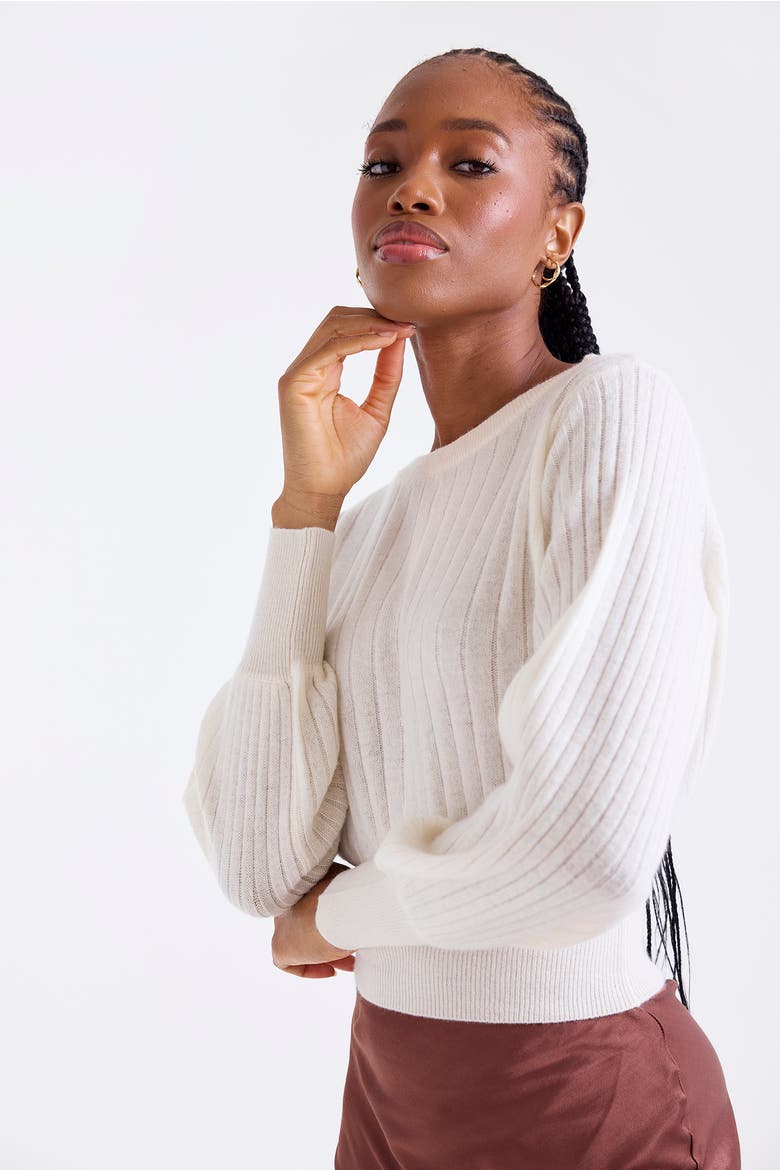 Rosa Ribbed 100% Cashmere Sweater, Alternate, color, NATURAL WHITE