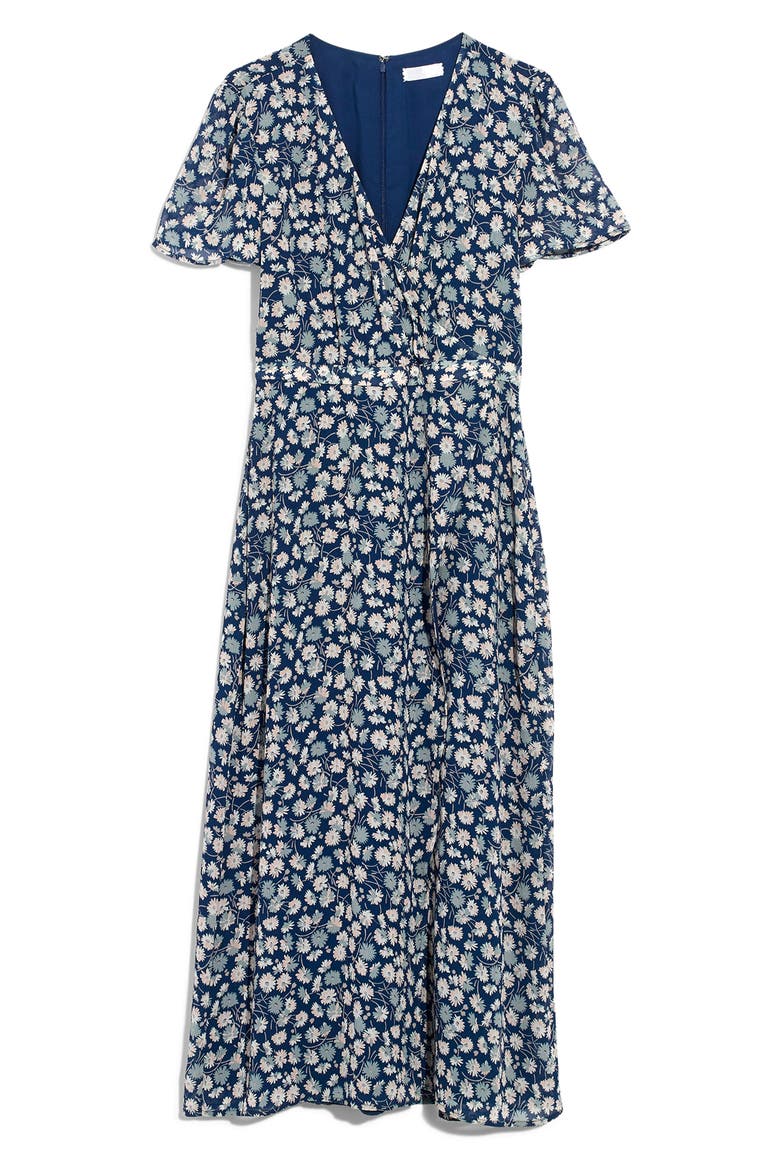 Floral Wrap Front Midi Dress, Alternate, color, BLUE MOON
