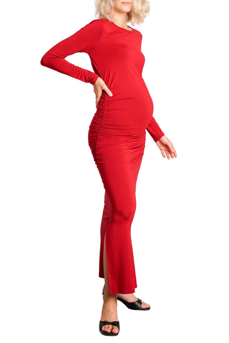 The Curve Ruched Maternity Maxi Dress, Alternate, color, MERLOT