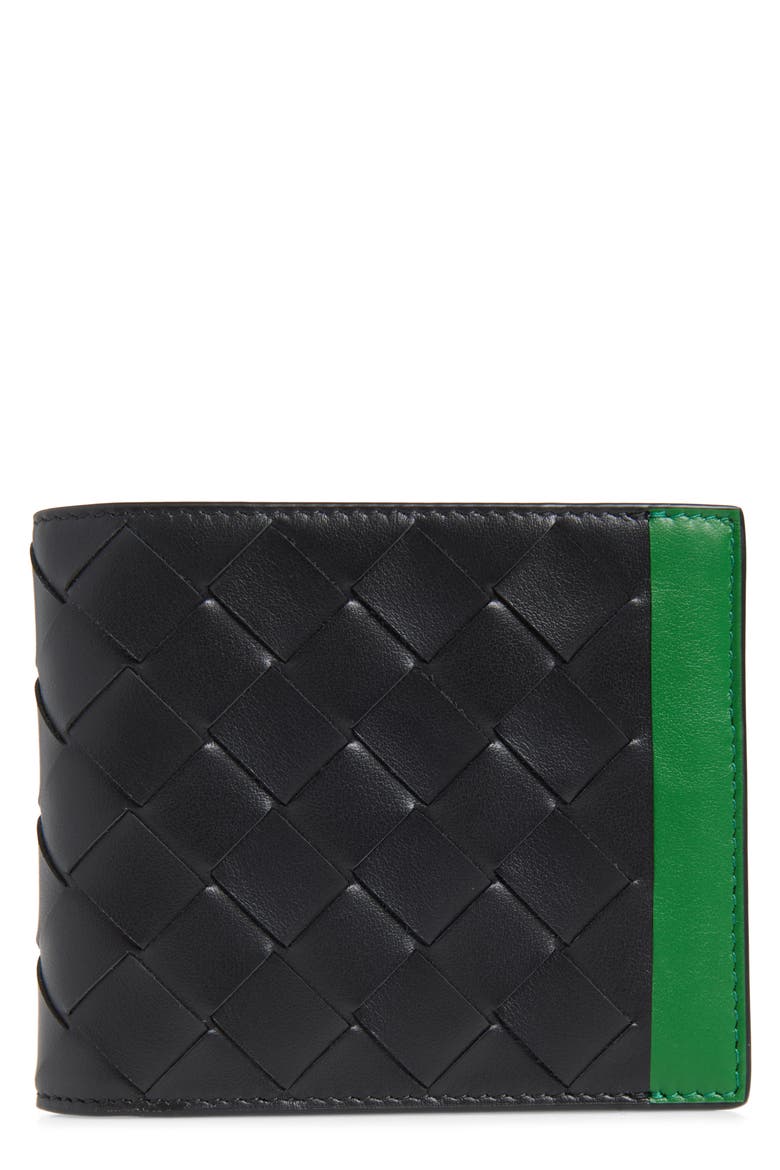 Intrecciato Leather Bifold Wallet, Main, color, 1278 BLACK/ SHAMROCK