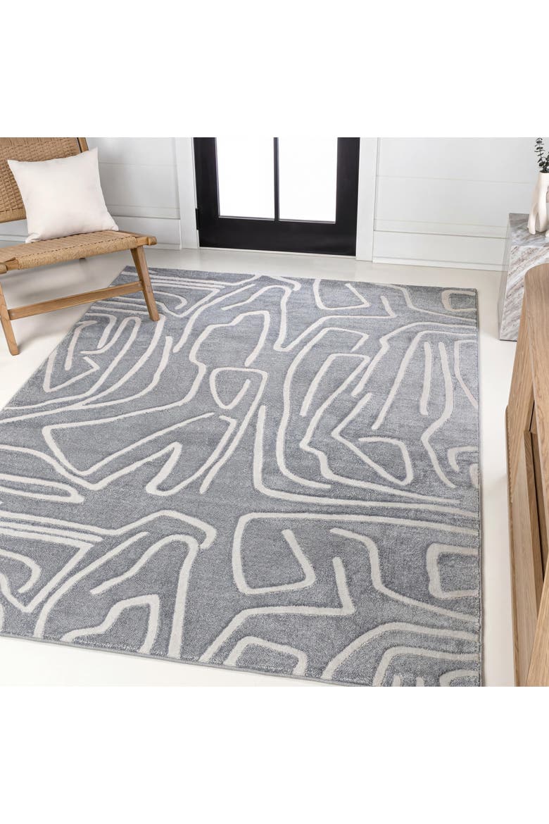 Alcina Modern Scandinavian Graphic Lines High-Low Area Rug, Alternate, color, Blue/White