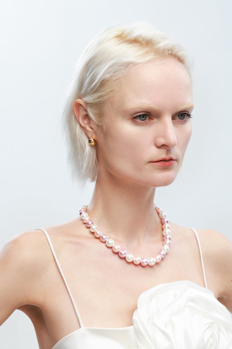 Shell Pearl Necklace with Gem-Encrusted Carabiner Lock, Alternate, color, Pink