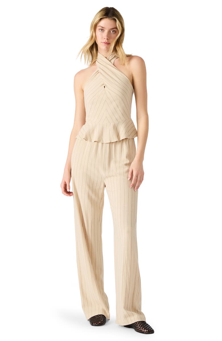 Steve Madden Kosta Pinstripe Cross Neck Top, Alternate, color, Oatmeal