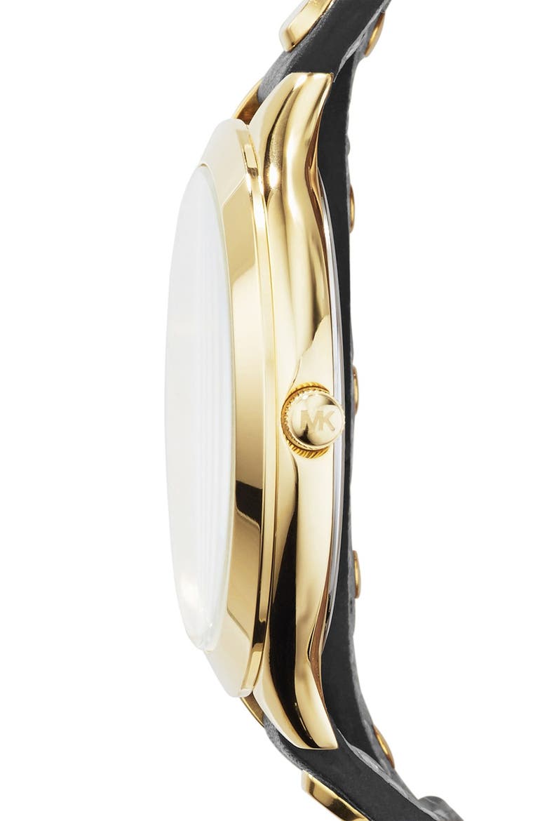 'Slim Runway' Double Wrap Leather Strap Watch, 42mm, Alternate, color, BLACK/ GOLD