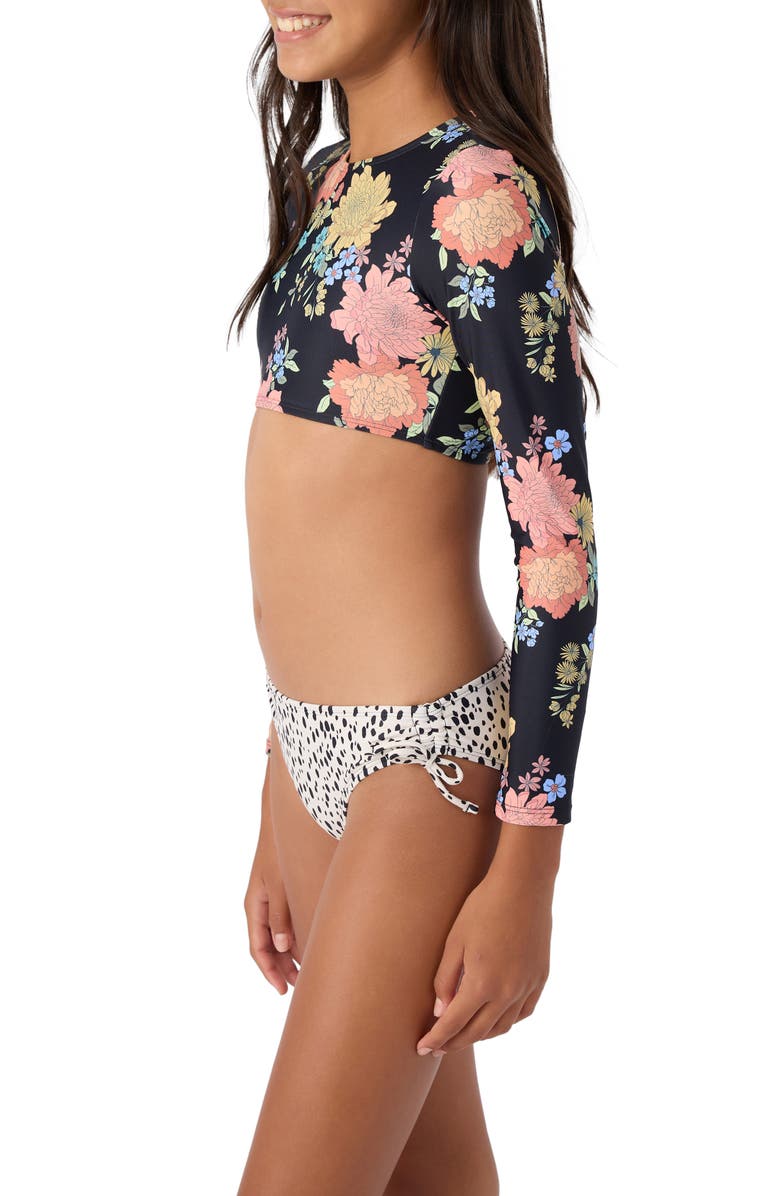 O'Neill Kids' Kali Long Sleeve Crop Two-Piece Swimsuit, Alternate, color, Black