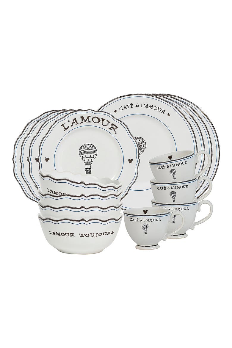 L'Amour Toujours 16-Piece Dinnerware Place Setting, Main, color, WHITEWASH/BLACK