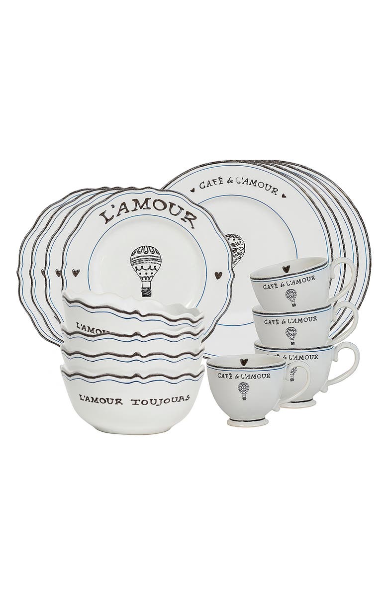 Juliska L'Amour Toujours 16-Piece Dinnerware Place Setting, Main, color, Whitewash/Black