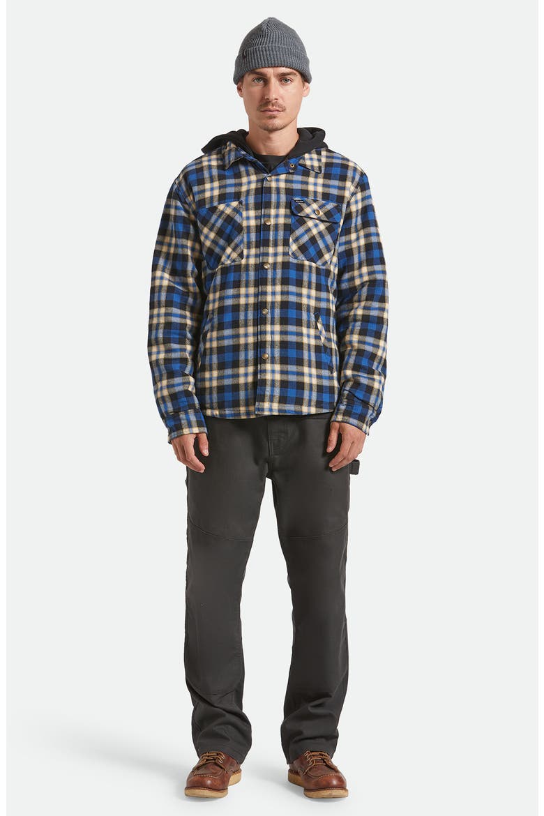 Bowery Quilted Hooded Plaid Flannel Snap-Up Jacket, Alternate, color, NAVY/ CREAM