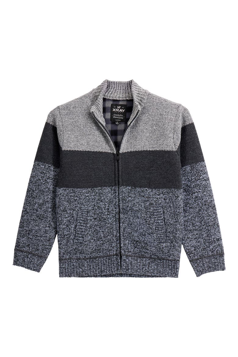 Kids' Colorblock Full Zip Sweater, Main, color, OATMEAL/CHARCOAL