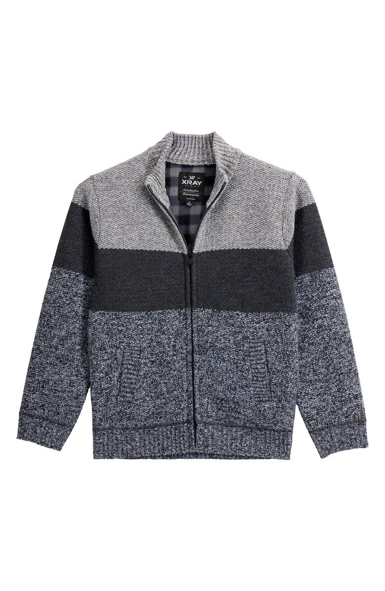 XRAY Kids' Colorblock Full Zip Sweater, Main, color, Oatmeal/Charcoal