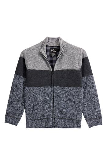 X-ray Xray Kids' Colorblock Full Zip Sweater In Gray
