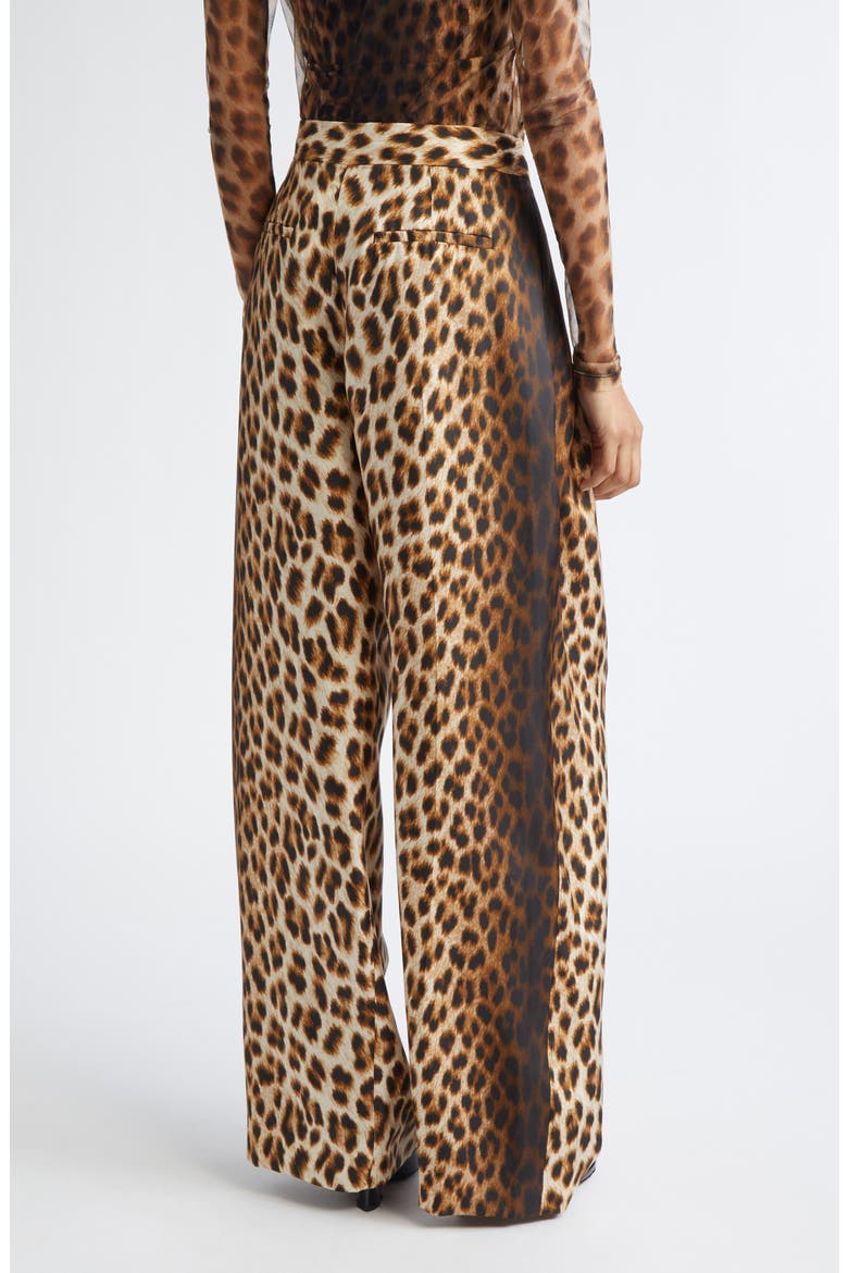 Oblo Leopard Print Silk Twill Wide Leg Pants, Alternate, color, CAMEL