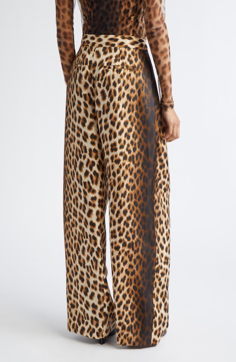 SPORTMAX Oblo Leopard Print Silk Twill Wide Leg Pants, Alternate, color, Camel