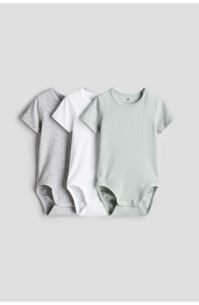 H&M 3-pack Ribbed Cotton Bodysuits, Main, color, 