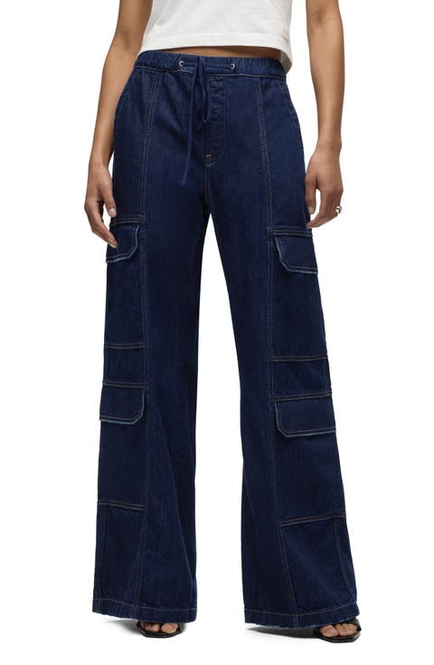Drawcord Wide Leg Cargo Parachute Jeans