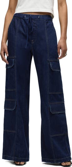 Drawcord Wide Leg Cargo Parachute Jeans