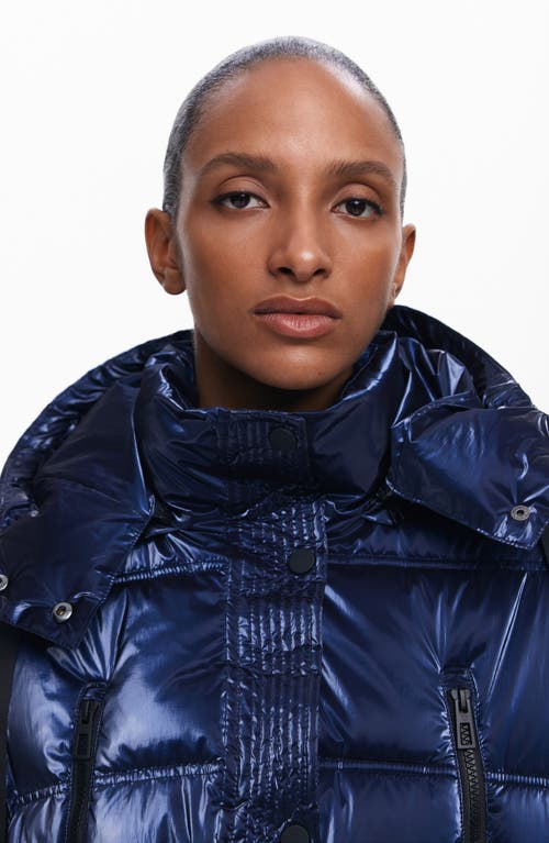 Desigual Long Iridescent Padded Coat In Blue
