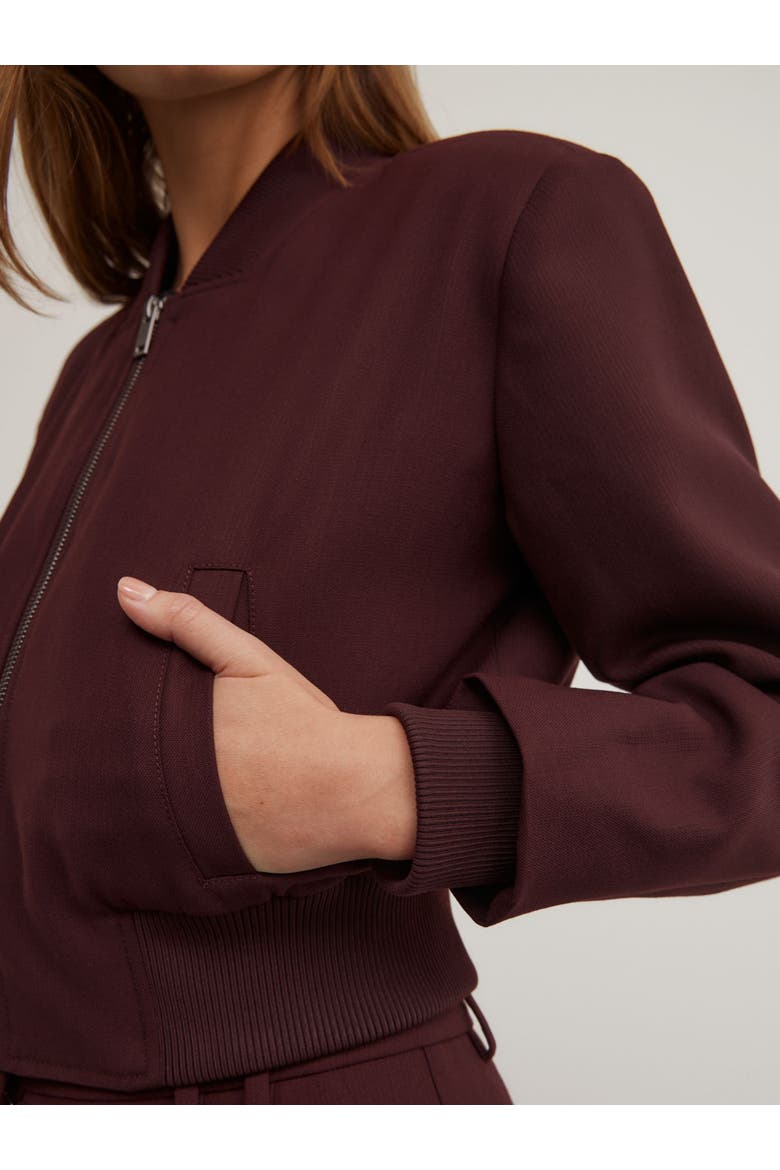 Shoulder Pad Cropped Bomber Jacket, Alternate, color, Wine