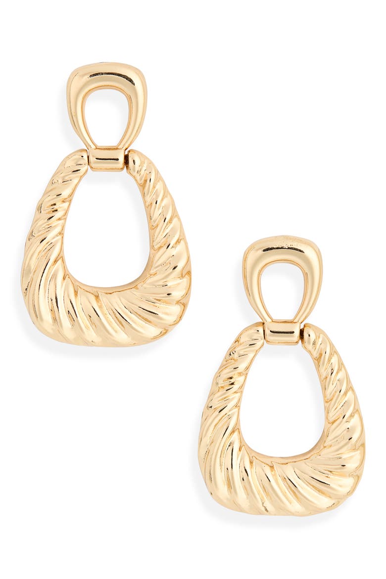 Textured Door Knocker Drop Earrings, Main, color, GOLD