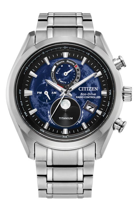 Tsuki-yomi Atomic Timekeeping Super Titanium™ Bracelet Watch, 43mm