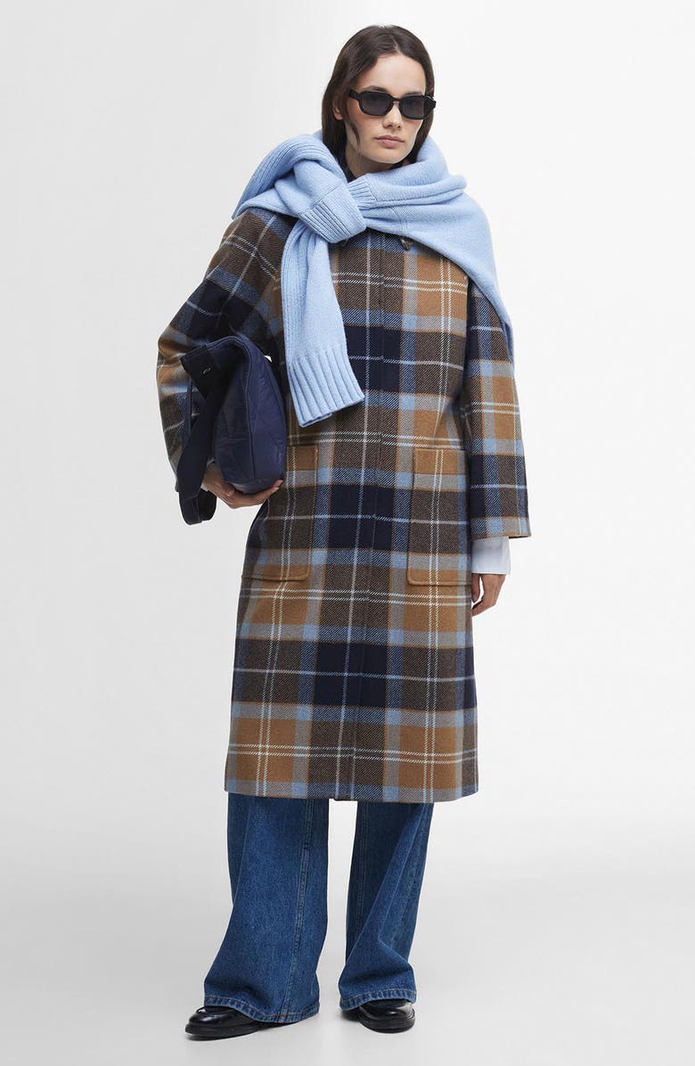 Barbour Kira Tartan Wool Blend Car Coat, Alternate, color,