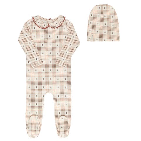 Cotton Floral Plaid Collection - Footie + Beanie