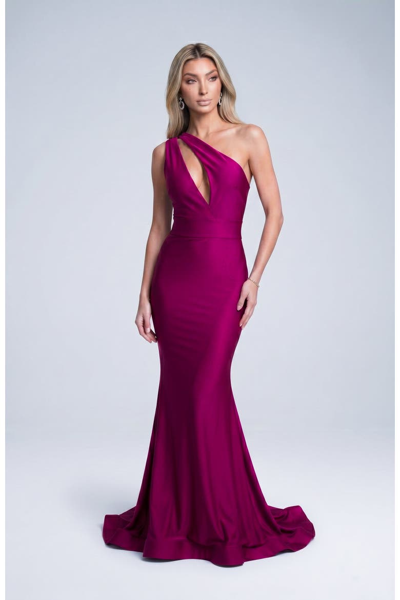 Asymmetrical Cutout Mermaid Evening Gown, Alternate, color, Magenta