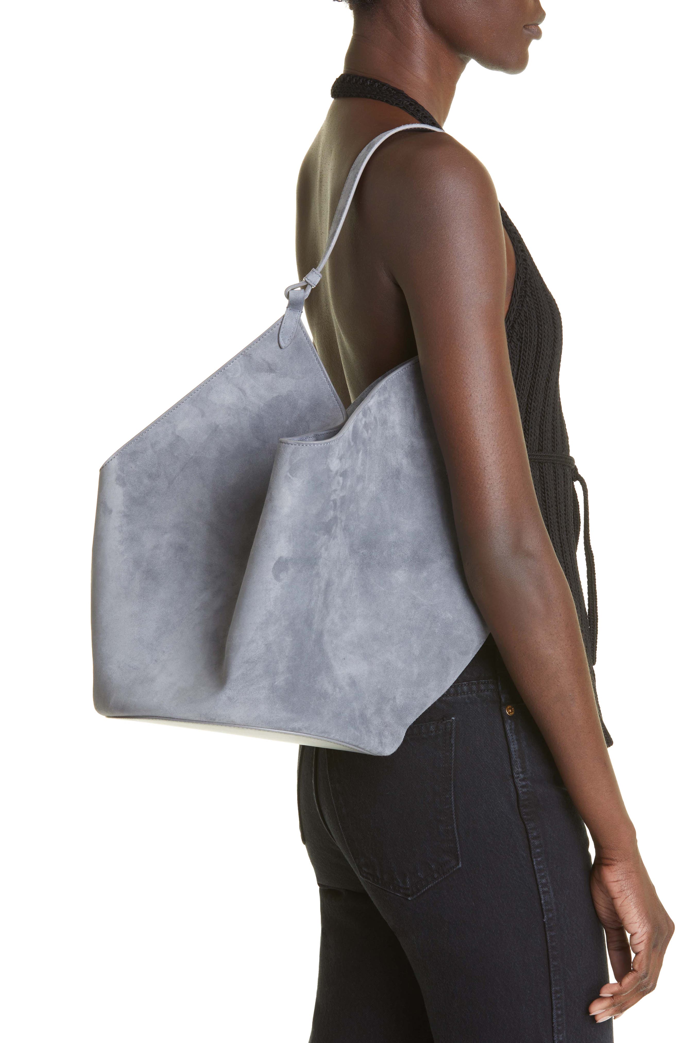 Medium Lotus Suede Tote, Alternate, color, SLATE