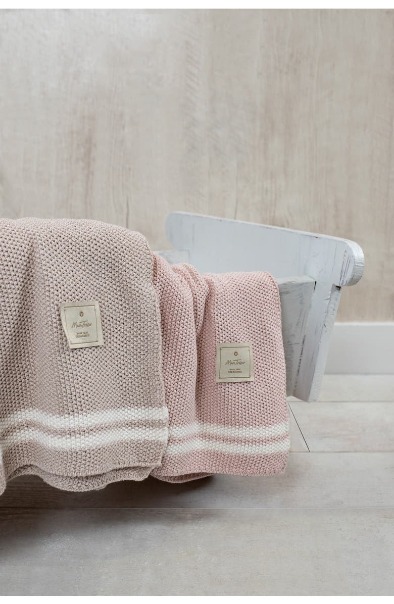 Mon Tresor Bebe Duo Stripe Chunky-Knit Blanket, Alternate, color, 