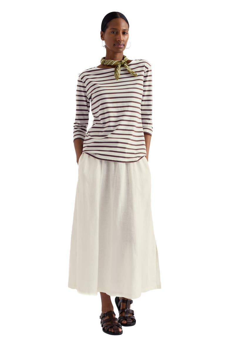 Sailor Stripe Three Quarter Sleeve Organic Cotton T-Shirt, Alternate, color, BRETON CACAO