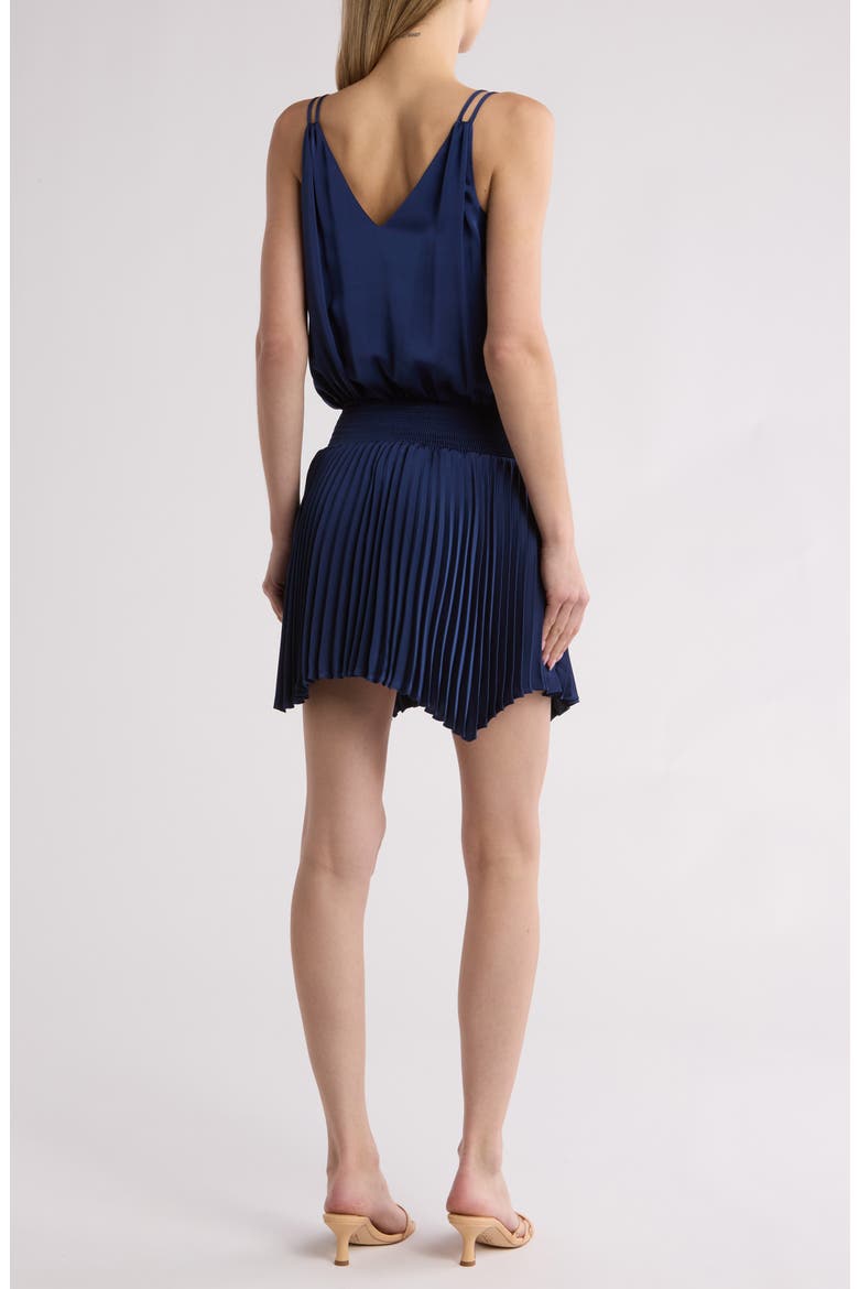 Alessia Pleated Skirt Blouson Dress, Alternate, color, SPRING NAVY
