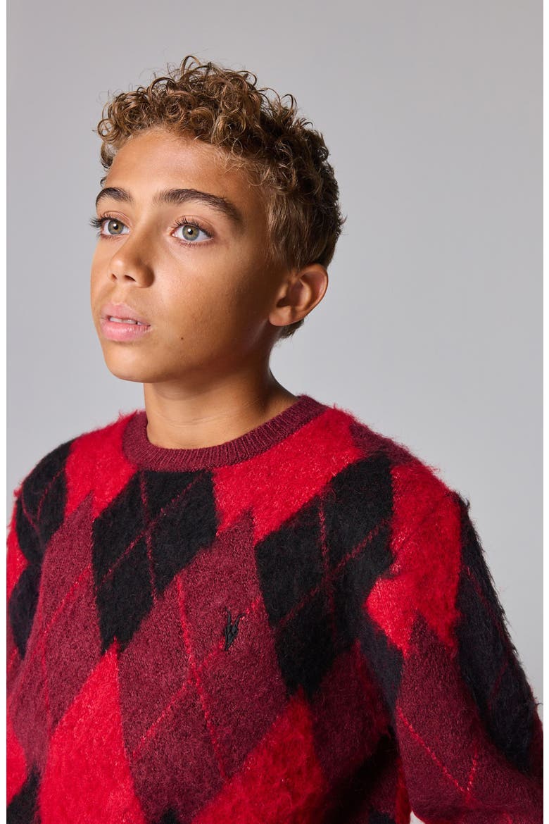 Kids' Argyle Sweater, Alternate, color, RED