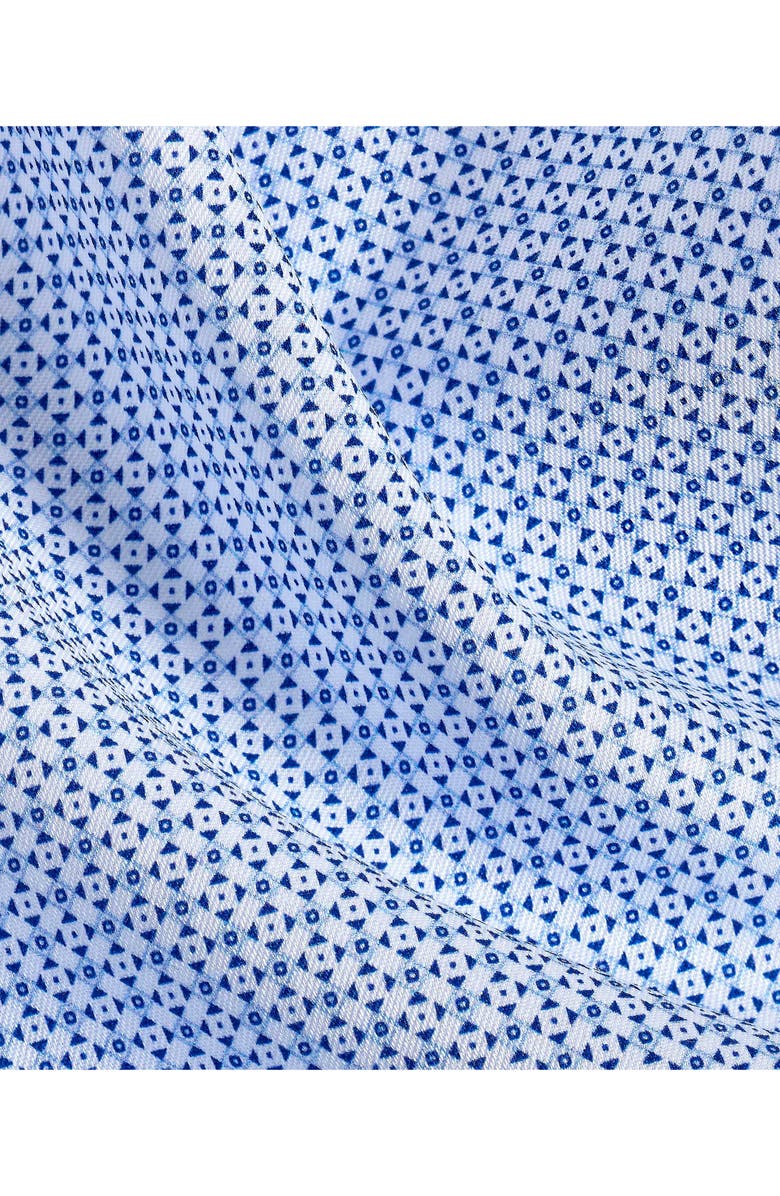 David Donahue Trim Fit Blue Geometric Print Cotton Dress Shirt, Alternate, color, White/ Blue