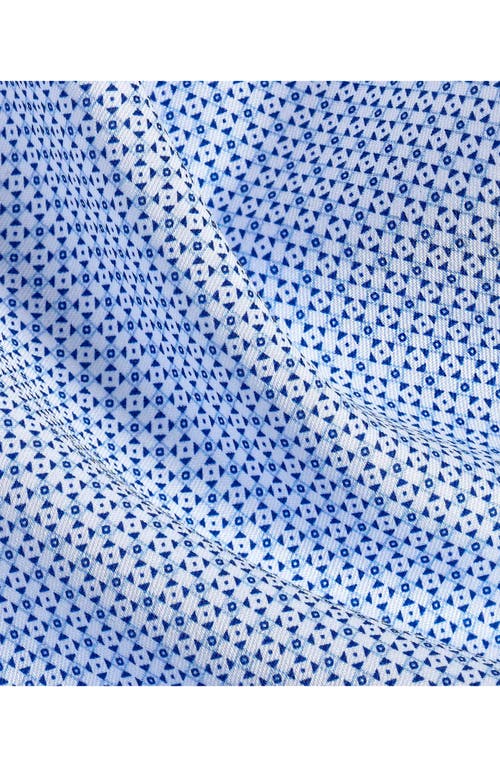 David Donahue Trim Fit Blue Geometric Print Cotton Dress Shirt In Blue