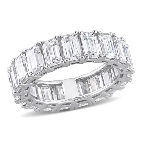 Moissanite Emerald Eternity Ring 14k White Gold