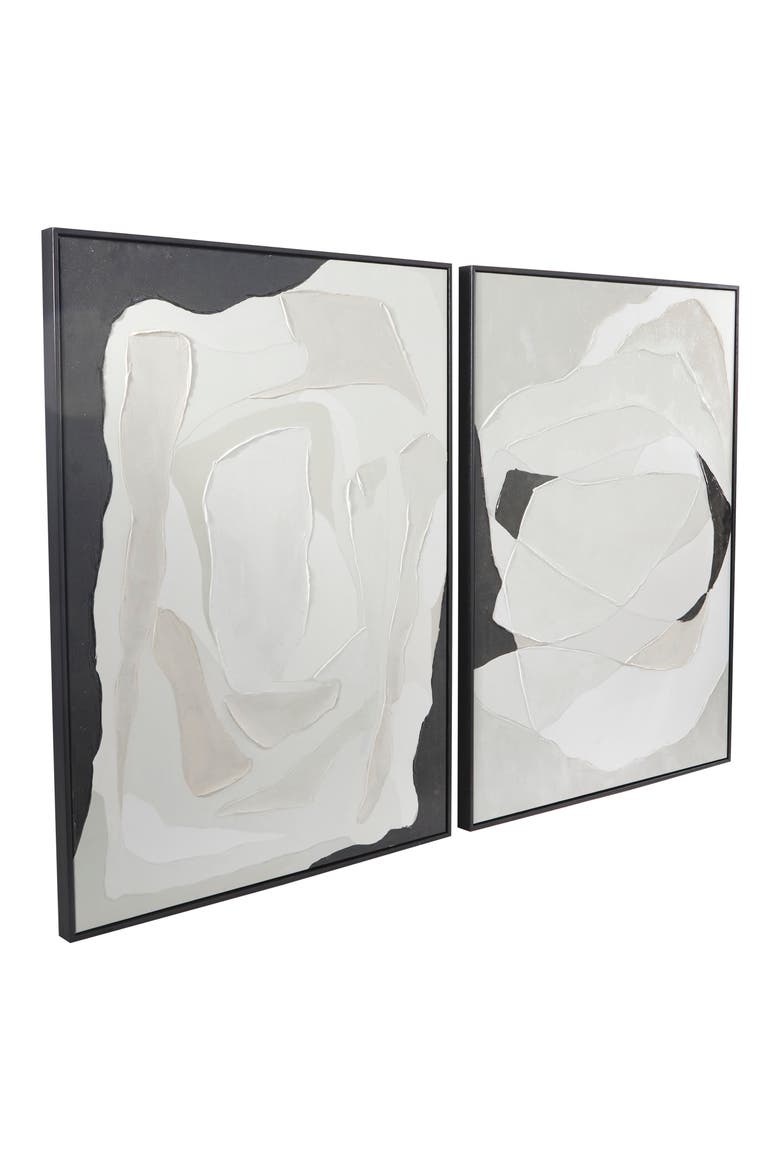 White Abstract Canvas Framed Wall Art, Alternate, color, WHITE
