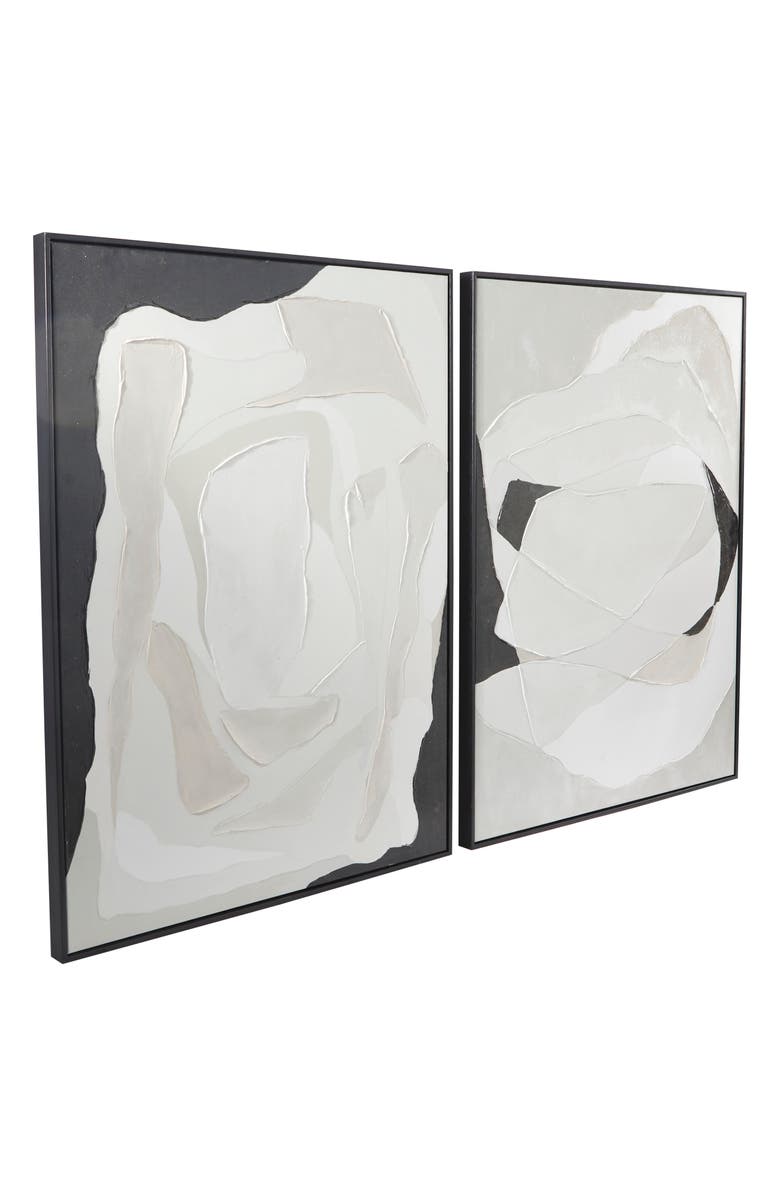 VIVIAN LUNE HOME White Abstract Canvas Framed Wall Art, Alternate, color, White