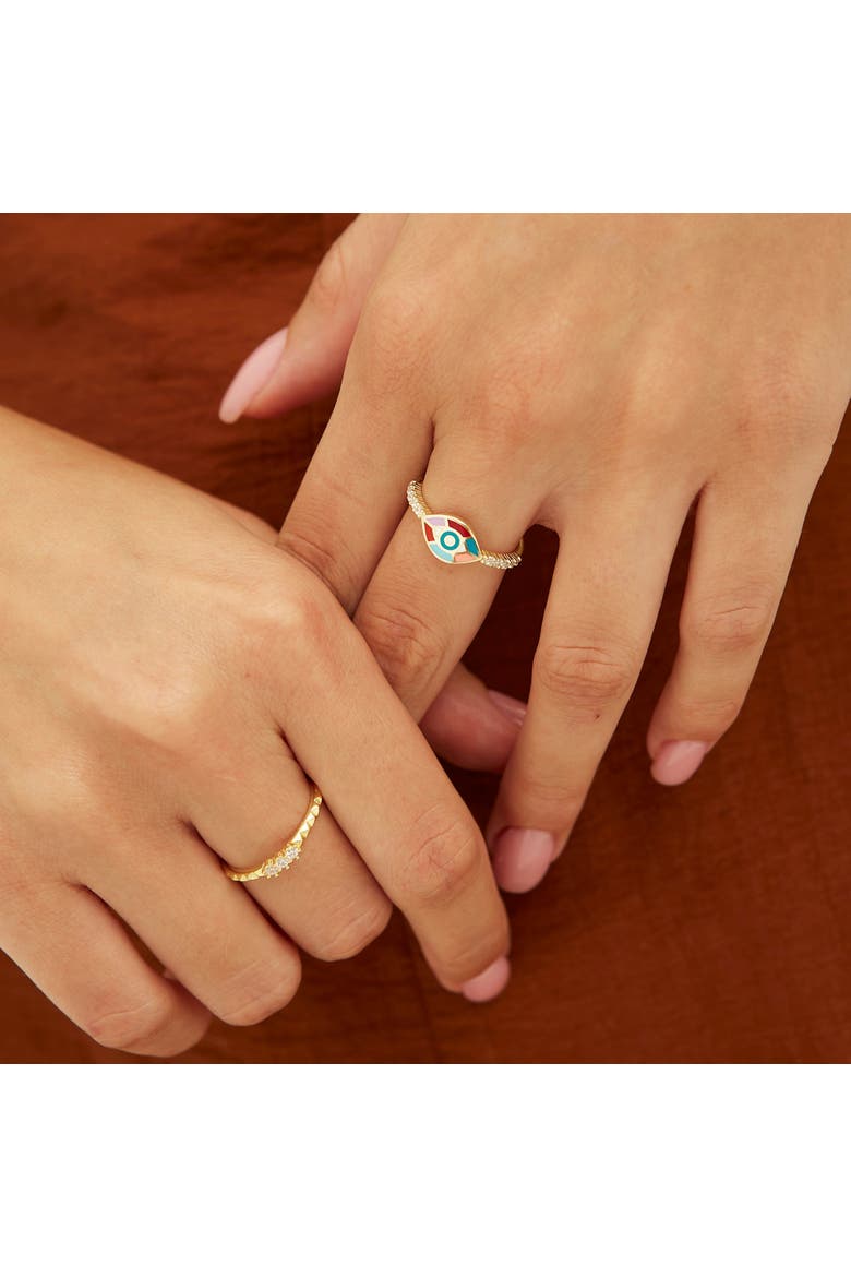 Enamel Five Color Evil Eye Sterling Silver Signet Ring, Alternate, color, Gold