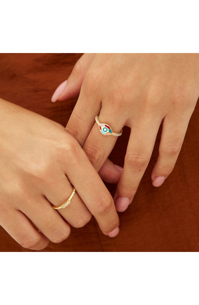 Spero London Enamel Five Color Evil Eye Sterling Silver Signet Ring, Alternate, color, Gold
