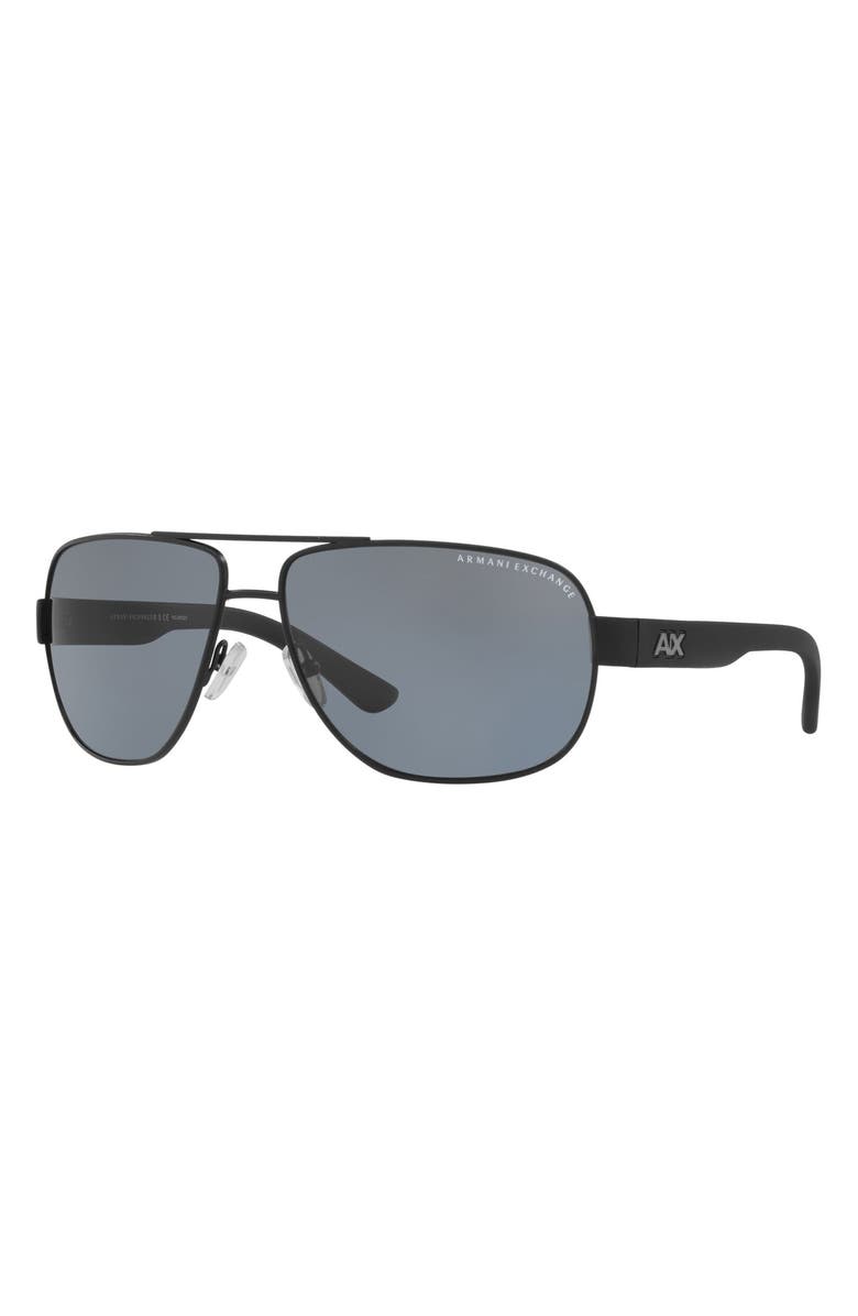 AX Armani Exchange 62mm Polarized Oversize Aviator Sunglasses, Alternate, color, Matte Black