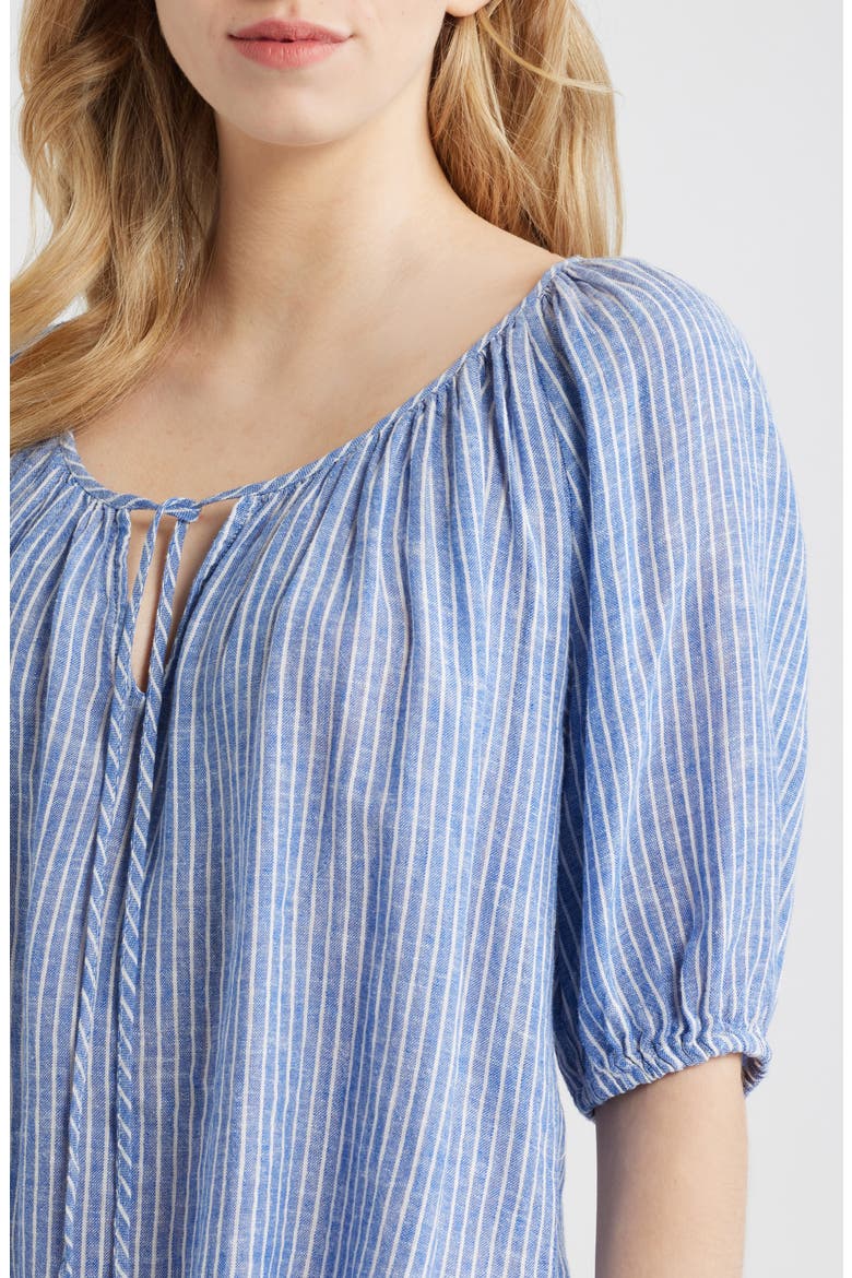 Kirstie Stripe Split Neck Linen Blend Top, Alternate, color, BARLETTA STRIPE